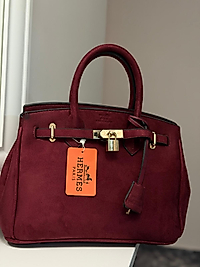 BİRKİN STİL SÜET EL ÇANTASI VİŞNE ÇÜRÜĞÜ