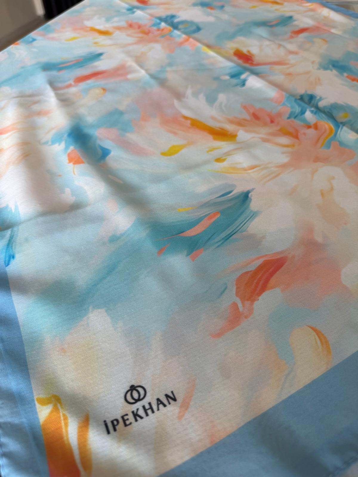 İPEKHAN SOFT ŞAL EBRU DESEN KOYU MAVİ