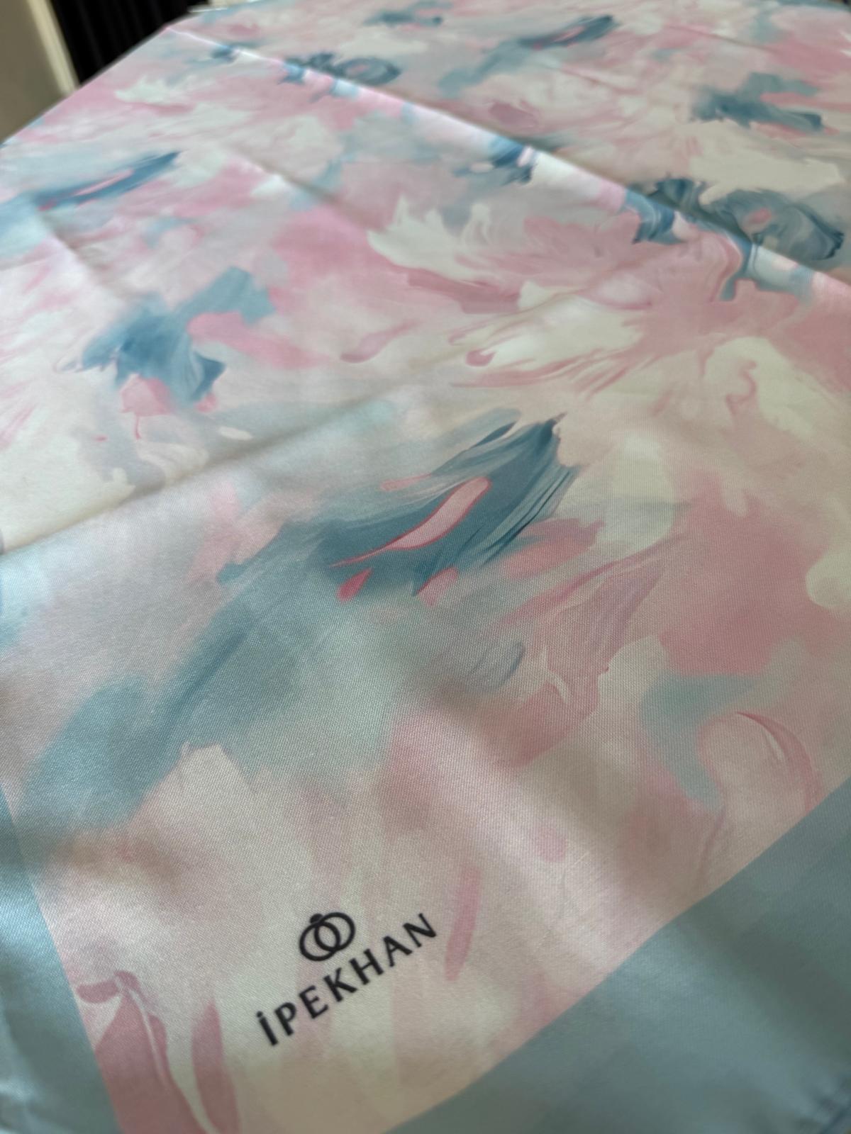 İPEKHAN SOFT ŞAL EBRU DESEN MAVİ