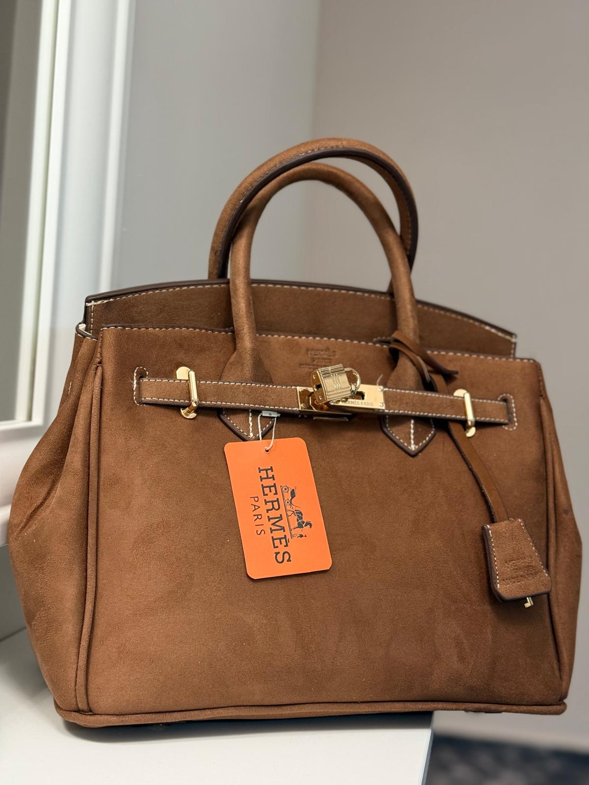 BİRKİN STİL SÜET ÇANTA DEVE TÜYÜ